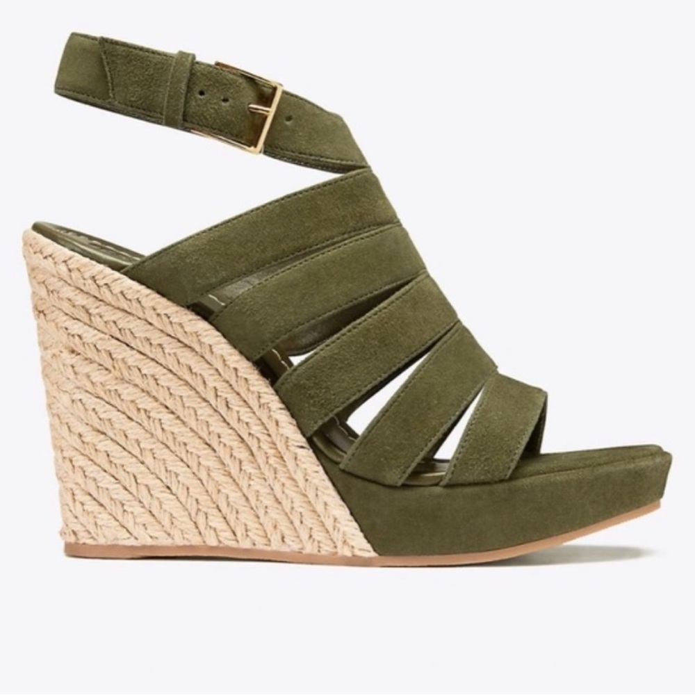 Tory Burch Bailey Multi-Strap Espadrille Wedge 110mm Banana Leaf Suede